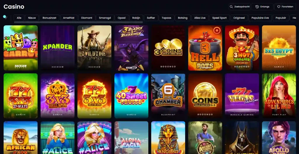 MegaBet Casino slots overzicht met spellen van Hacksaw Playn Go en Gamzix