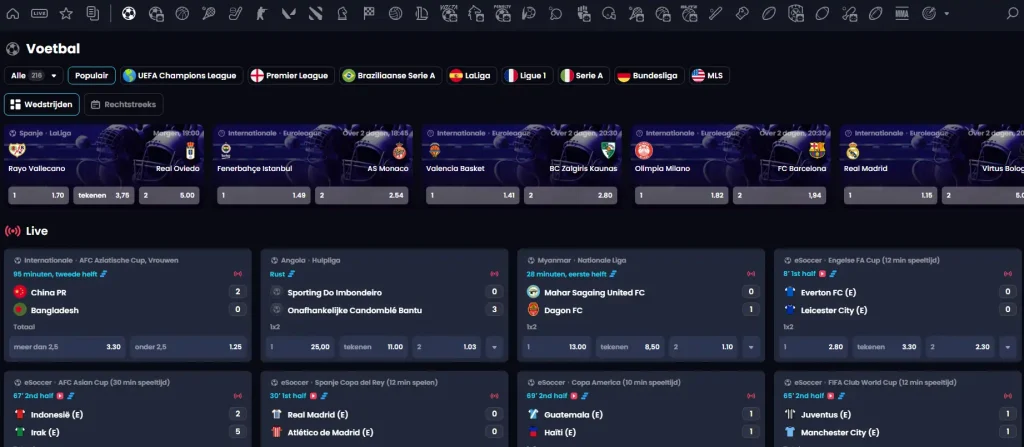 MegaBet Casino sportweddenschappen voetbal en live betting overzicht